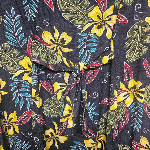 Vintage 90s Long Maxi Floral Blue Yellow Red Tropical Print Dress Size 16W - Picture 4 of 4